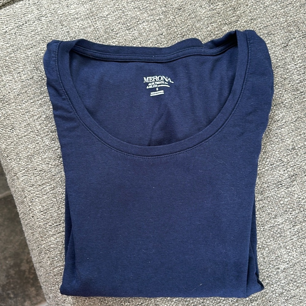 Merona Women’s Pima Cotton Blend Navy Blue Short Sleeve T-Shirt Size Small - Picture 2 of 6